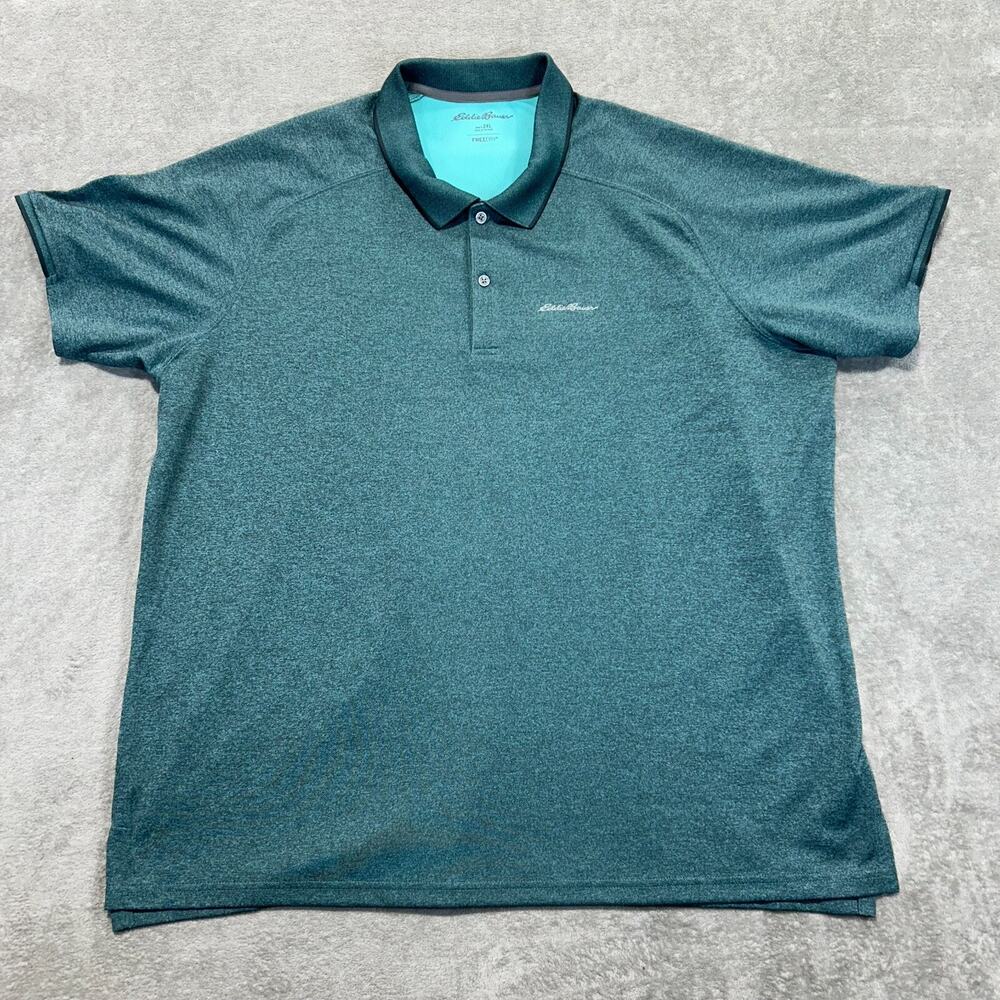 Eddie Bauer Mens 2XL Resolution Pro Polo Shirt Short Sleeve‎ Green Free Dry Golf
